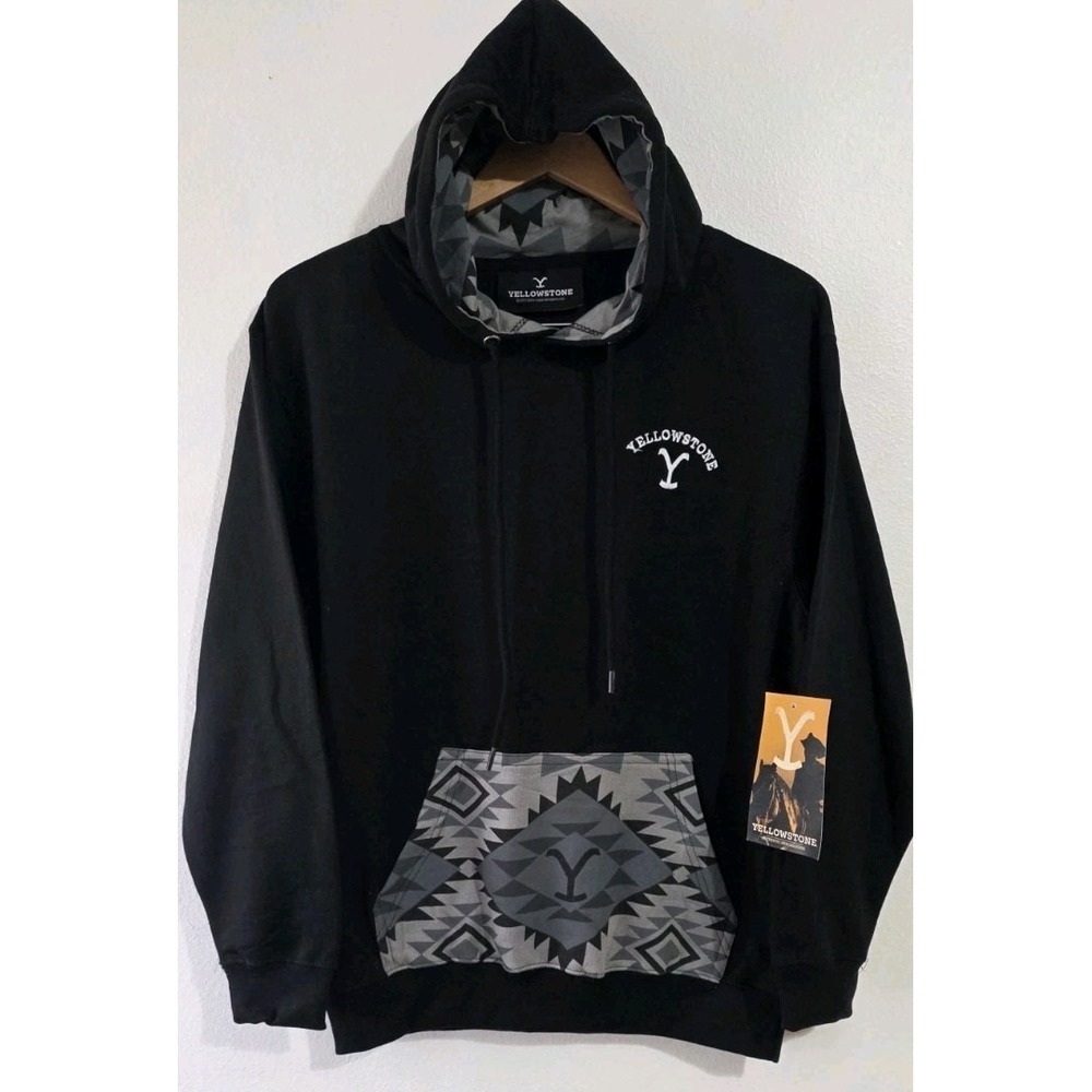 Dutton Ranch Yellowstone Black Gray Aztec Western Cowboy Hoodie Pullover Mens Md
